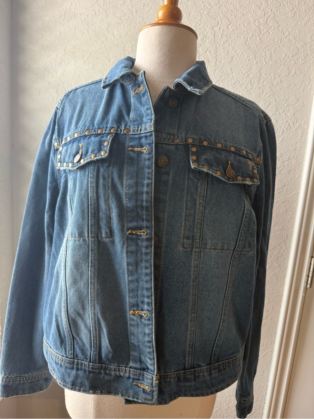 Frye Blue Denim Jacket with Stud Accents